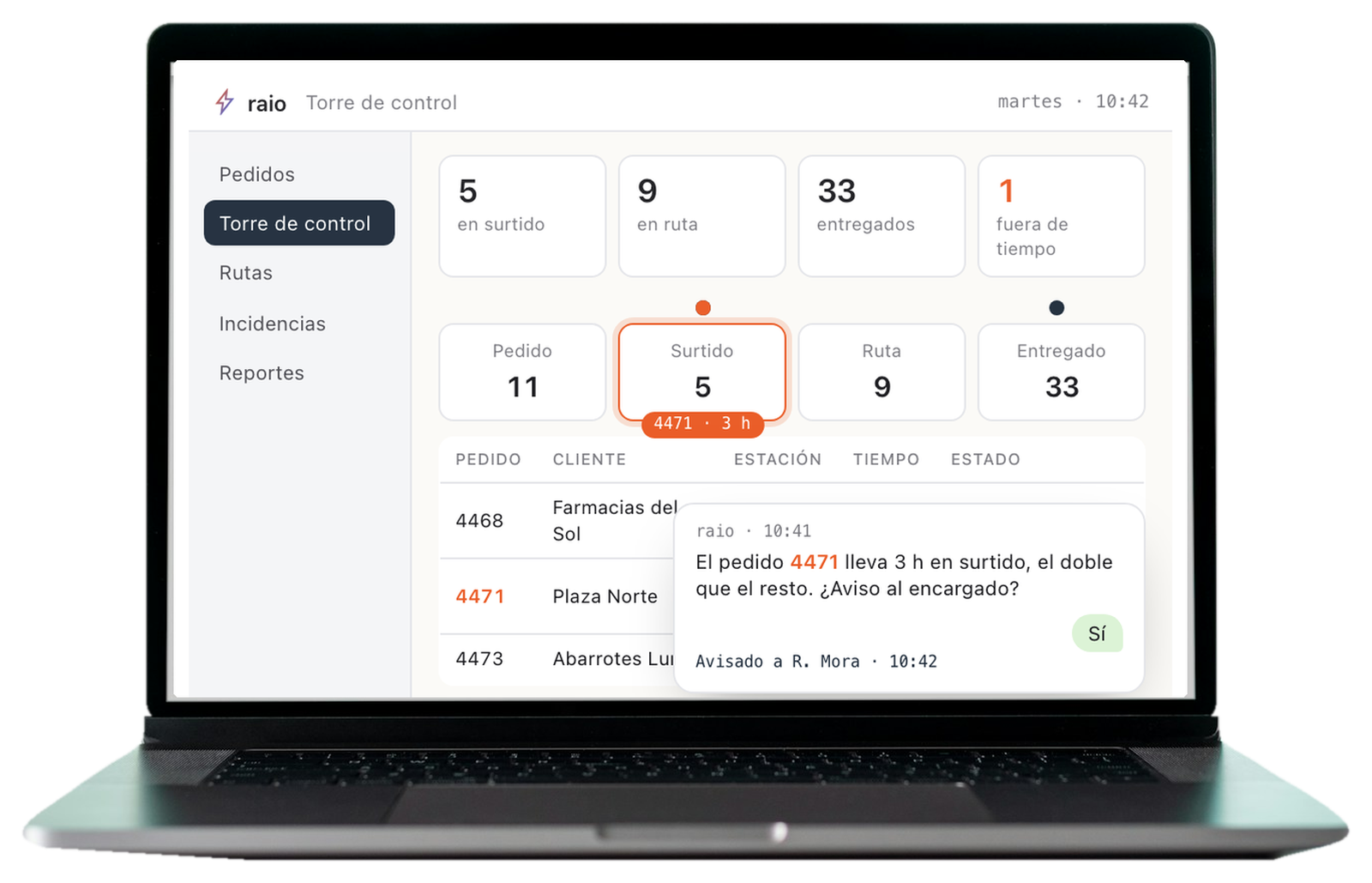 Una laptop con un sistema de raio en pantalla: la torre de control de una distribuidora